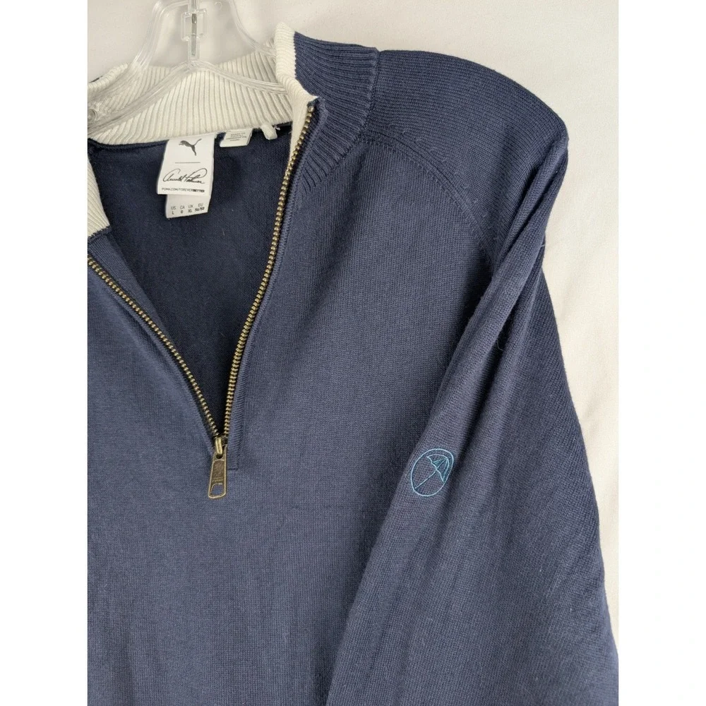 PUMA Arnold Palmer AP Knit 1/4 Zip Large Navy Blue Golf Sweater Pullover